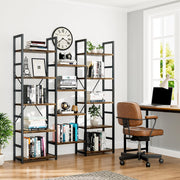 Triple Column 5 Tier Bookshelf, Bookcase with 14 Open Display Shelves, Adjustable Rustic Industrial Style Book Shelves, Modern Bookshelves for Bedroom, Living Room and Home Office, Vintage