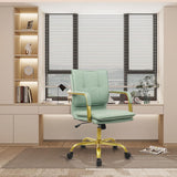 Green Leather Office Chair with Golden Legs
