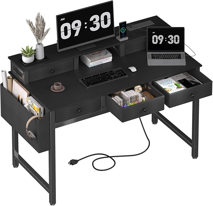 White Computer Desk with Fabric Drawers for Home Office, 40 inch Vanity Makeup Desk