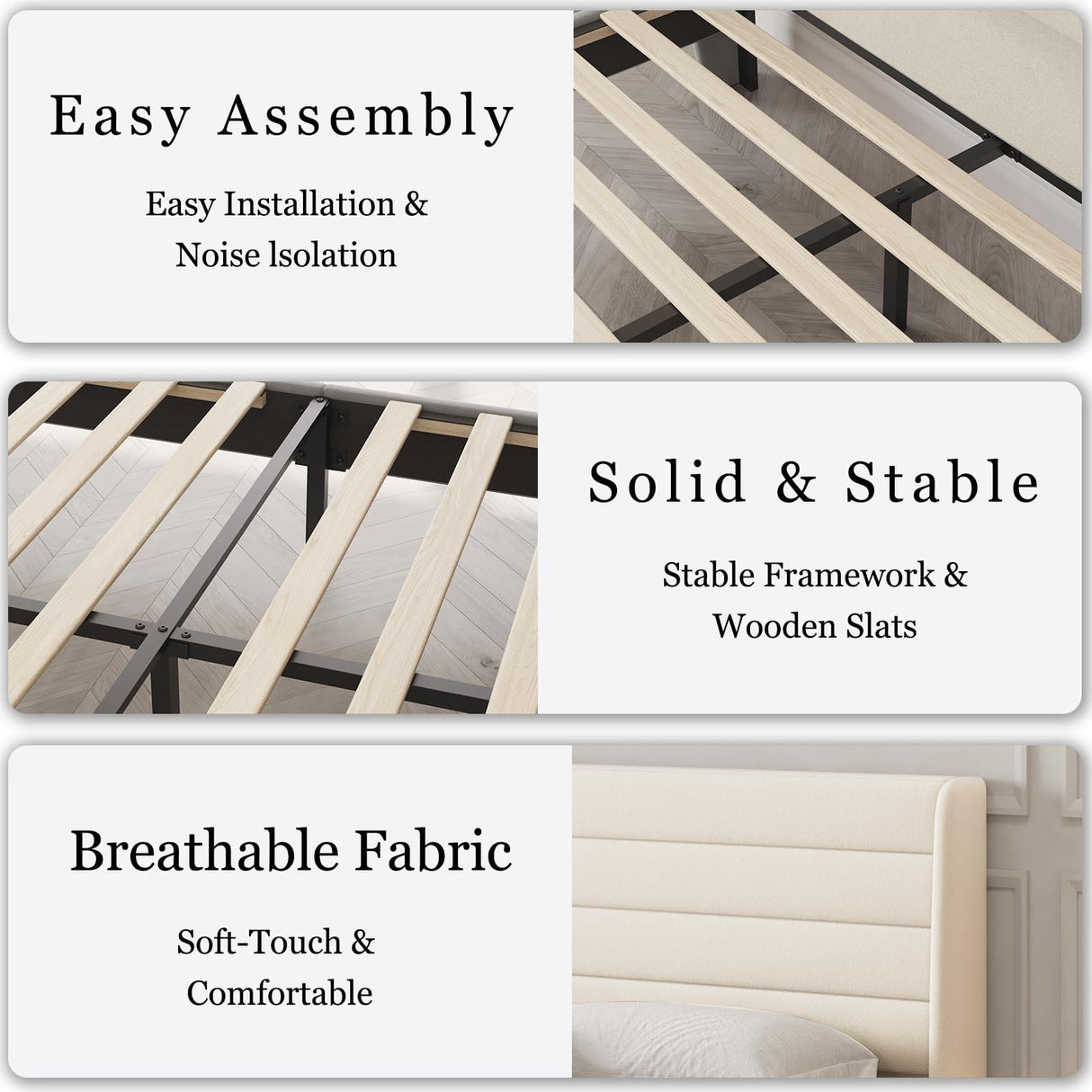 Queen Upholstered Bed Frame with Velvet Headboard