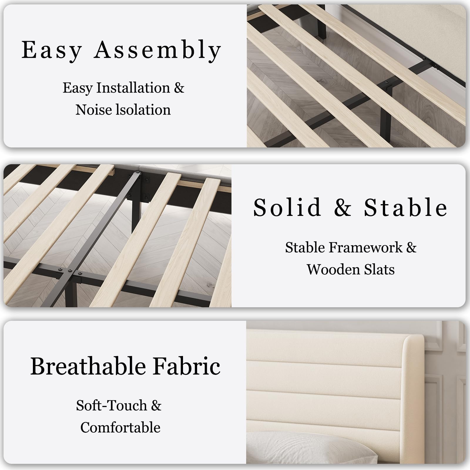 Queen Upholstered Bed Frame with Velvet Headboard