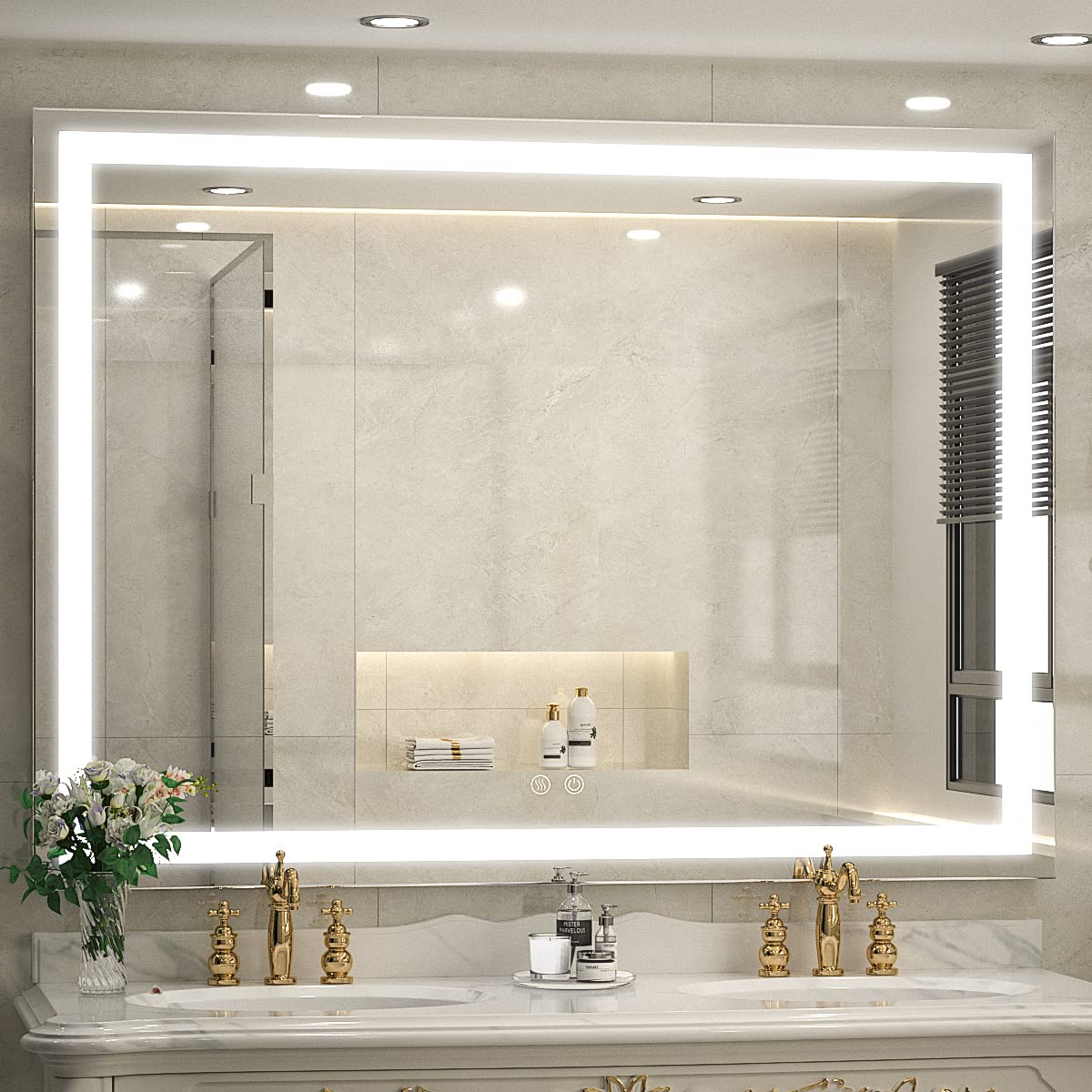 48x36 Inch LED Lighted Bathroom Mirror for Vanity, Anti-Fog Wall Mounted Mirror with