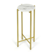 White Marble Collapsible Side Accent Drink Table with Gold Metal Legs, ‎8.5 in x 8.5 in x 22.5 in