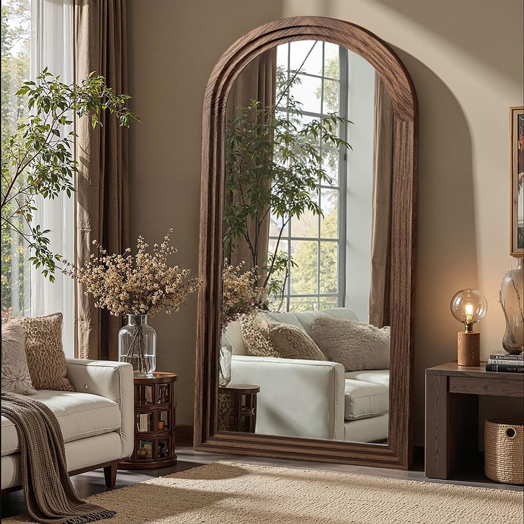 Arched Full Length Mirror with Solid Wood Frame 55x24