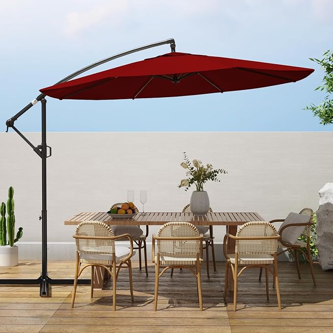 10ft Patio Umbrellas Offset Outdoor Cantilever Hanging Umbrella w/Infinite Tilt