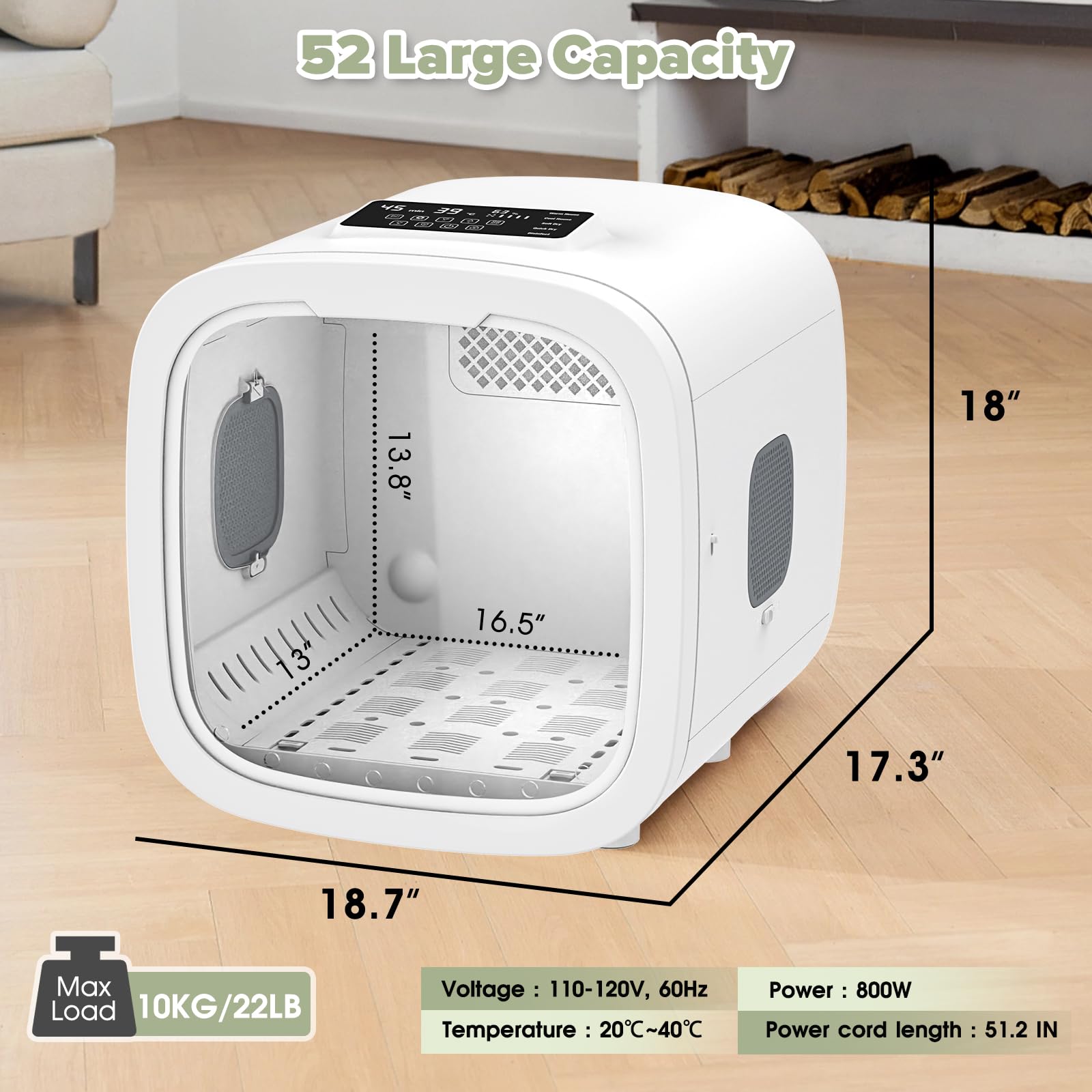 52L Automatic Pet Dryer Box - 5 Modes, Adjustable Temperature & Timer