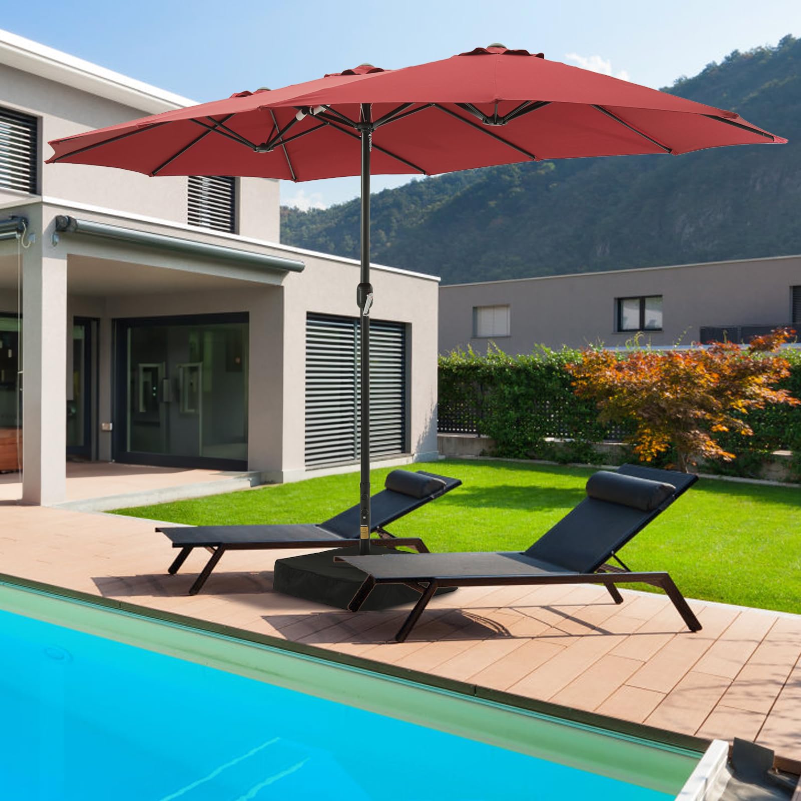 Double Sided Patio Umbrellas with Base Included, Outdoor Large Rectangle Market Umbrella