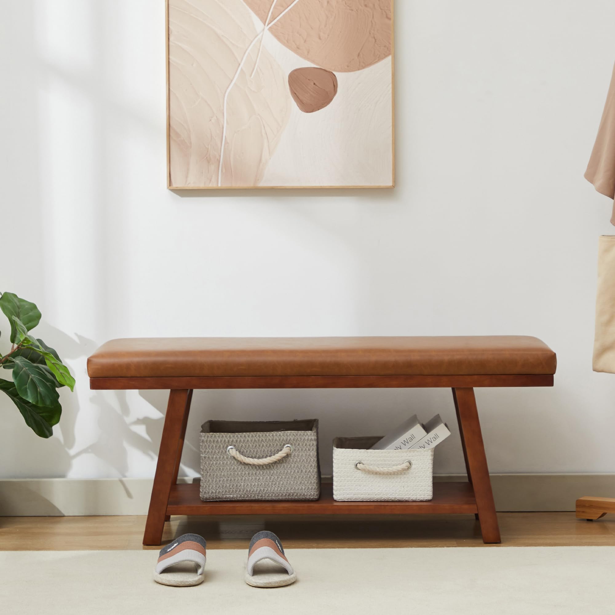 Entryway Shoe Bench with Cushion,End of Bed Bedroom Bench
