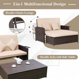 Patio Rattan Daybed, Patiojoy Wicker Loveseat Sofa w/Multipurpose Ottoman