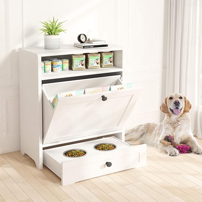 Dog Feeding Station with Storage Cabinet & Elevated Bowls