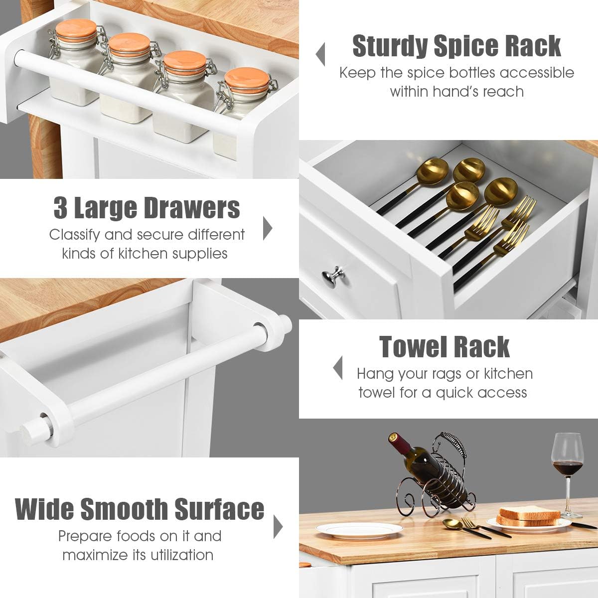 Kitchen Island Cart with Drop-Leaf Tabletop, Large Trolley Cart with Large Cabinet