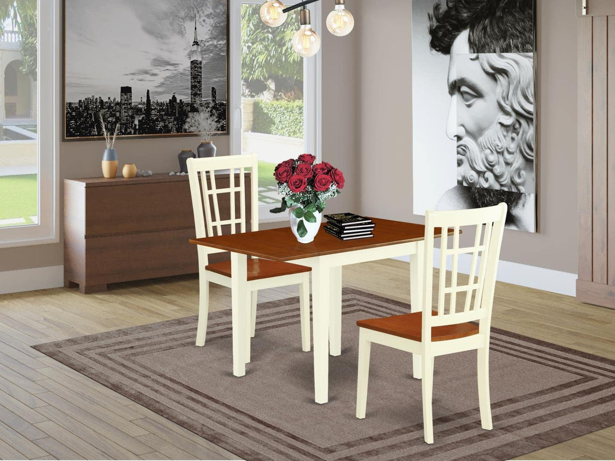 NDNI3-WHI-W Norden 3 Piece Dinette Set for Small Spaces Contains a Rectangle Table