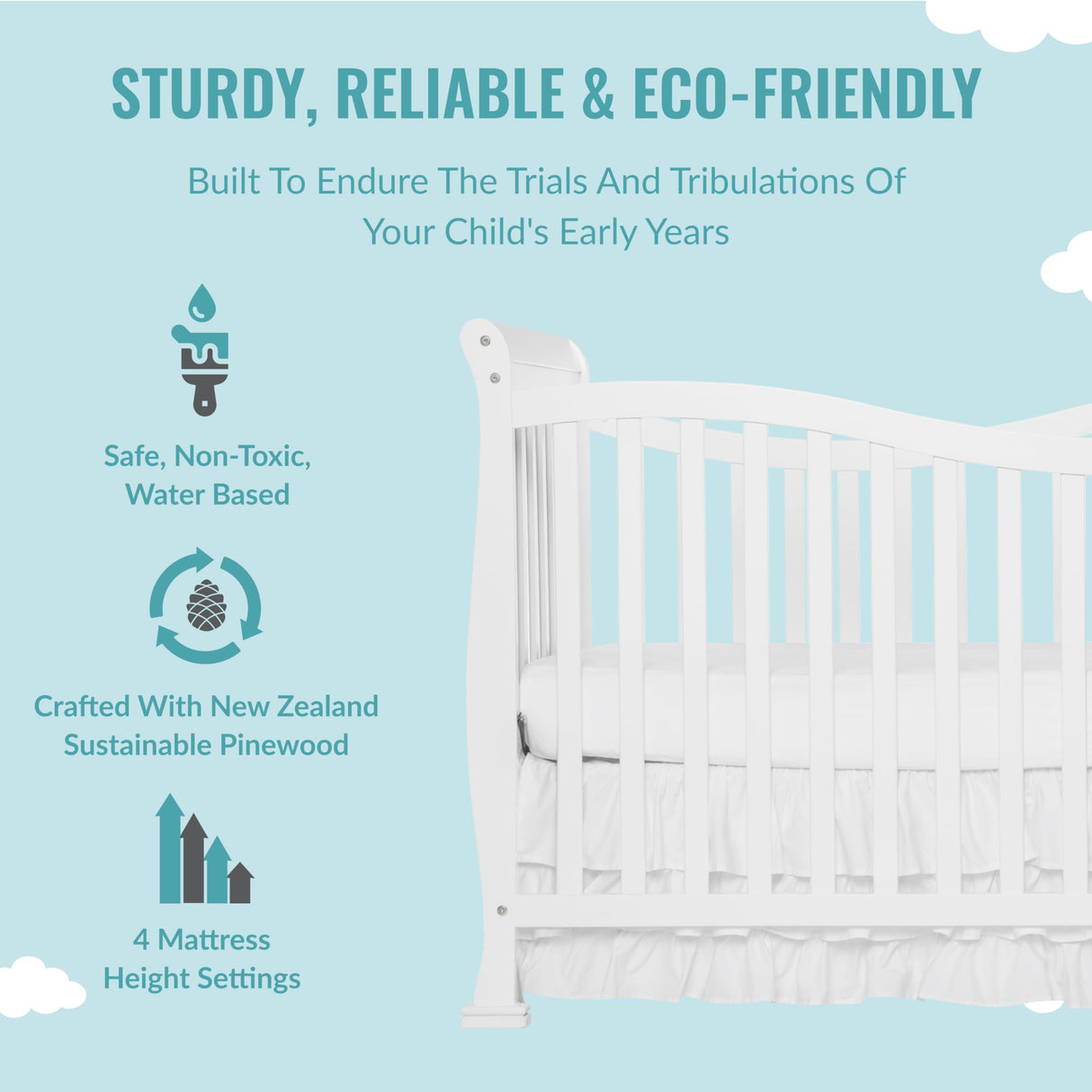 7-In-1 Convertible Life Style Crib In White, Greenguard Gold Certified, 4 Mattress Height