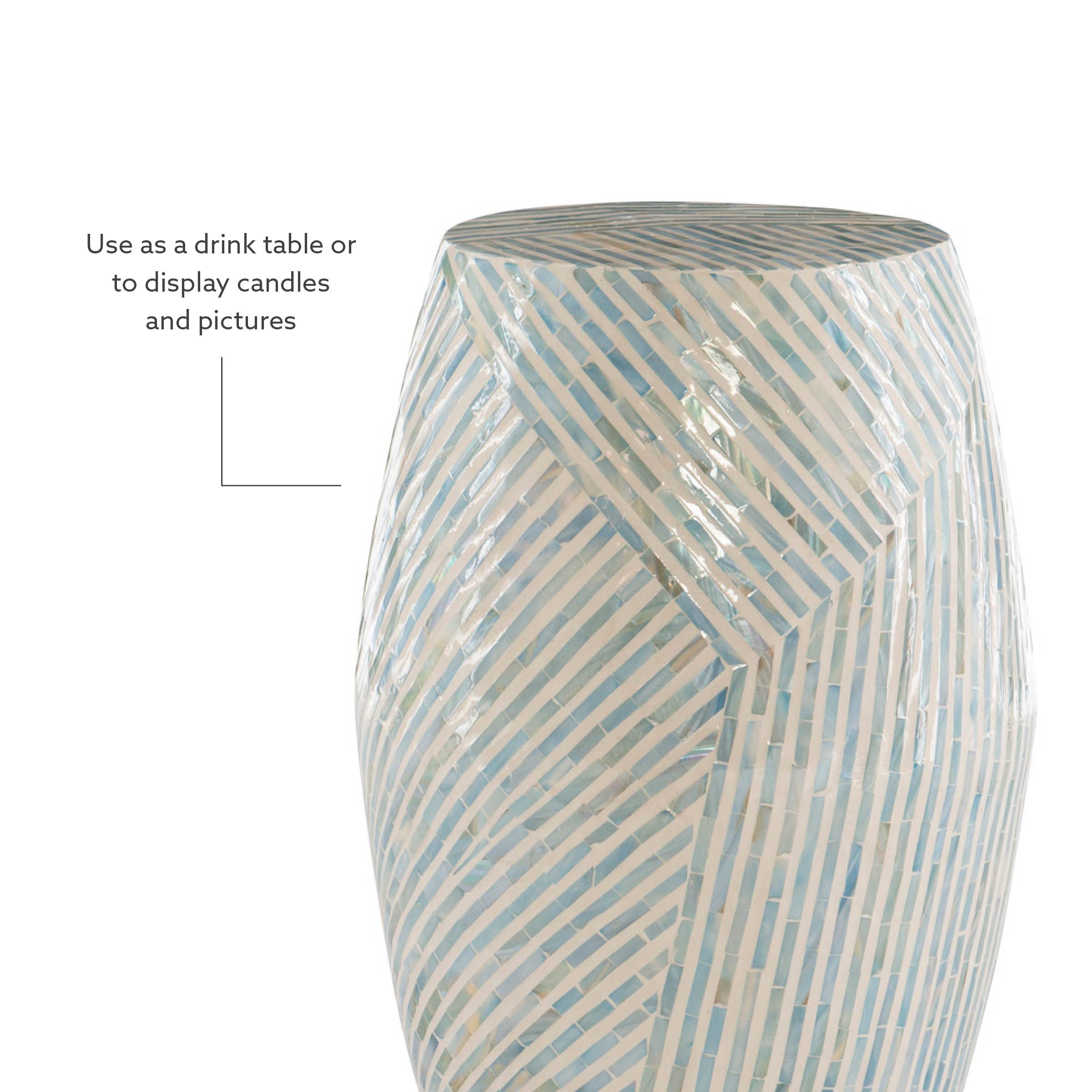 Ivory and Blue Capiz Drum Tylin Accent Table
