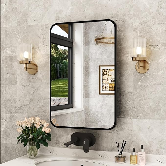 20x28 Inch Black Recessed Bathroom Medicine Cabinet with Mirror Metal Framed Farmhouse Surface Wall Mounted Mirrored Bathroom