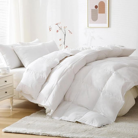 Feather Comforter Oversized King, Filled with Feather and Down, All Season White Duvet Insert,