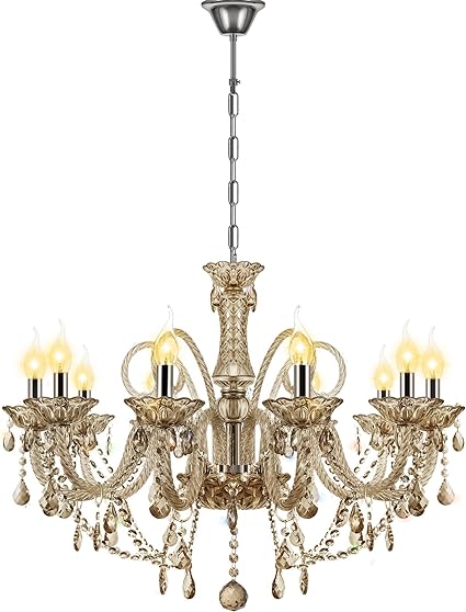 25.6 x 35.4 Inch Modern Luxurious 10 Lights K9 Crystal Chandelier Candle Pendant Lamp