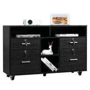 Wood Mobile File Cabinet with 4 Drawers and Shelves, Printer Stand