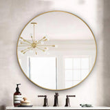 Round Shape Sleek Metal Frame Mirror, Gold