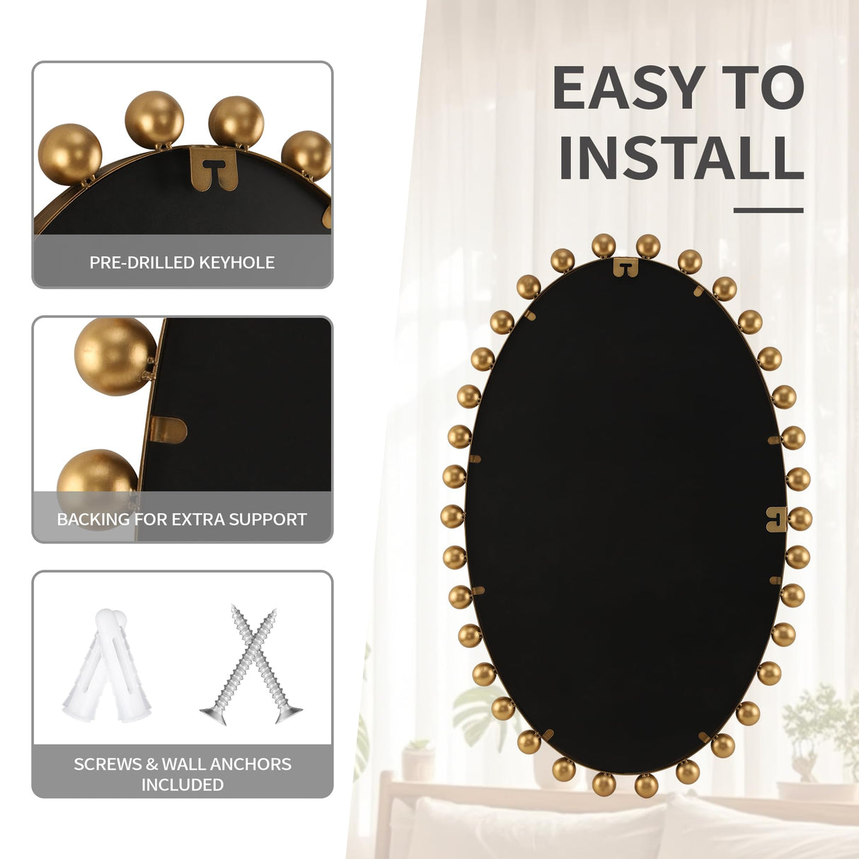 Antique Gold Oval Mirror with Beveled Glass - 24x36 Decorative Wall Mirror