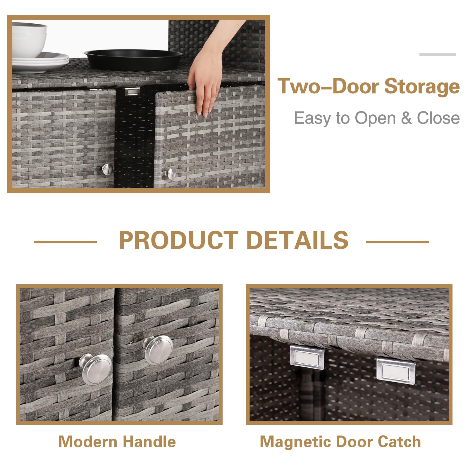 Outdoor Storage Cabinet, Wicker Rattan Storage Cabinet with 2 Doors