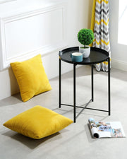 Round Small Side Table, Metal End Table with Removable Tray for Indoor Outdoor