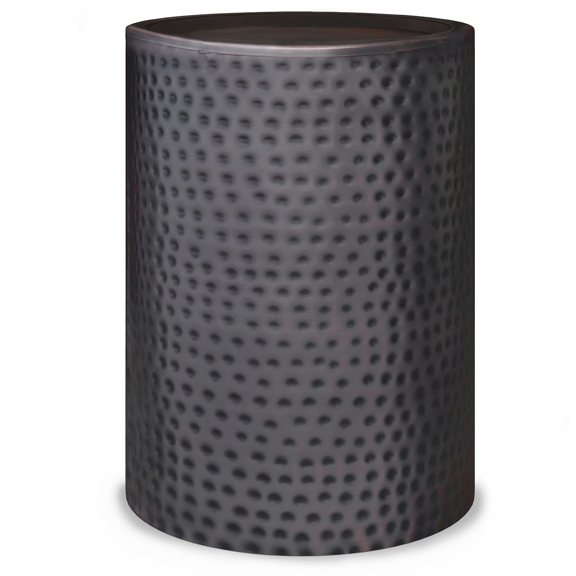 SIMPLIHOME Corbin 16 inch Wide Metal Side Table in Hammered Antique Copper, Round Drum Design End Table for Living Room, Family Room, or Entryway, Industrial Style, Assembled - Bircata