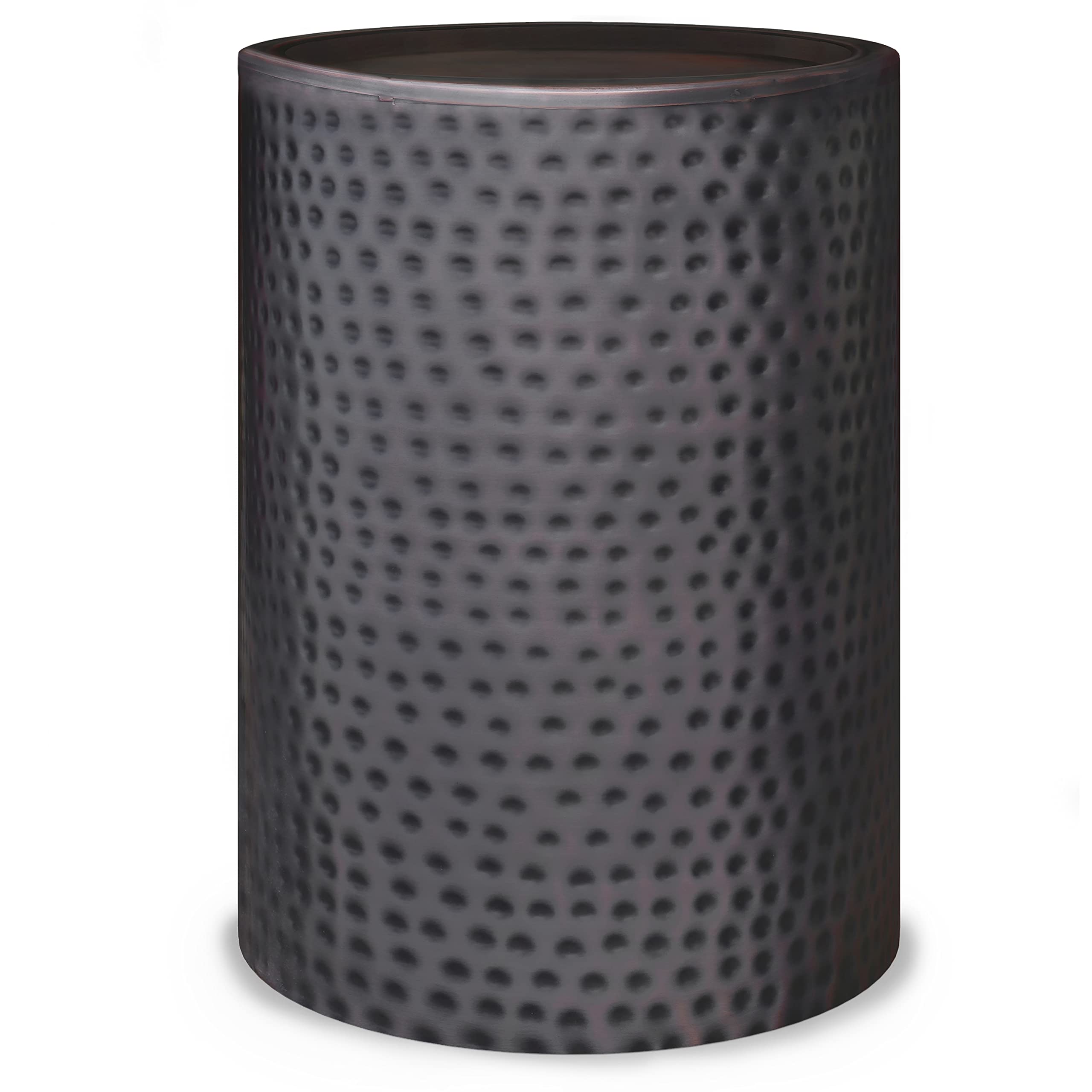 SIMPLIHOME Corbin 16 inch Wide Metal Side Table in Hammered Antique Copper, Round Drum Design End Table for Living Room, Family Room, or Entryway, Industrial Style, Assembled - Bircata