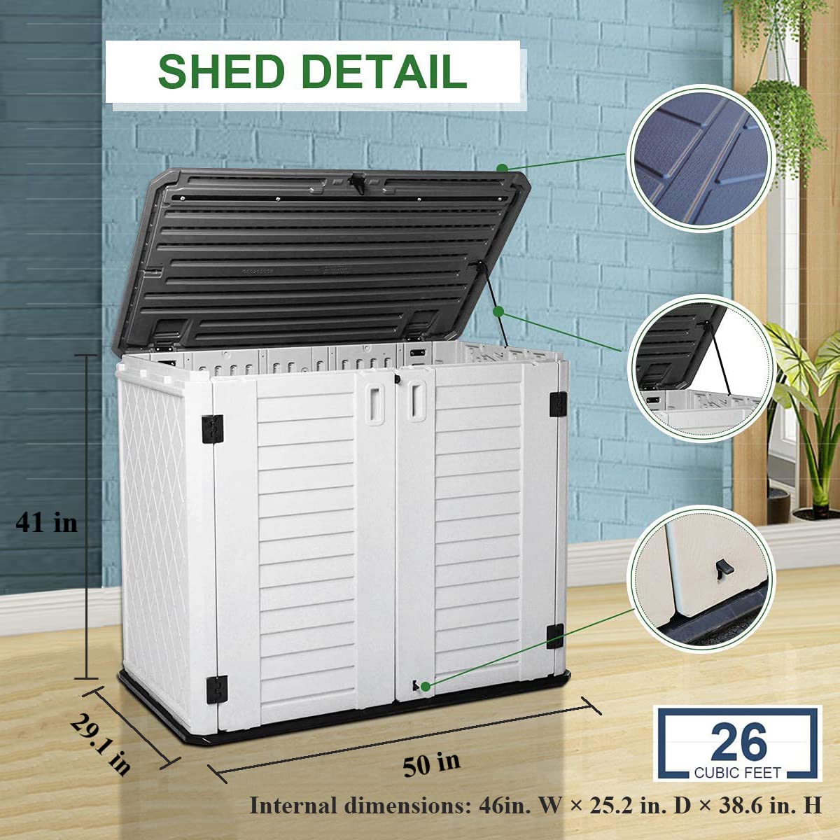 Outdoor Storage Shed - Horizontal Storage Box Waterproof for Garden, Patios