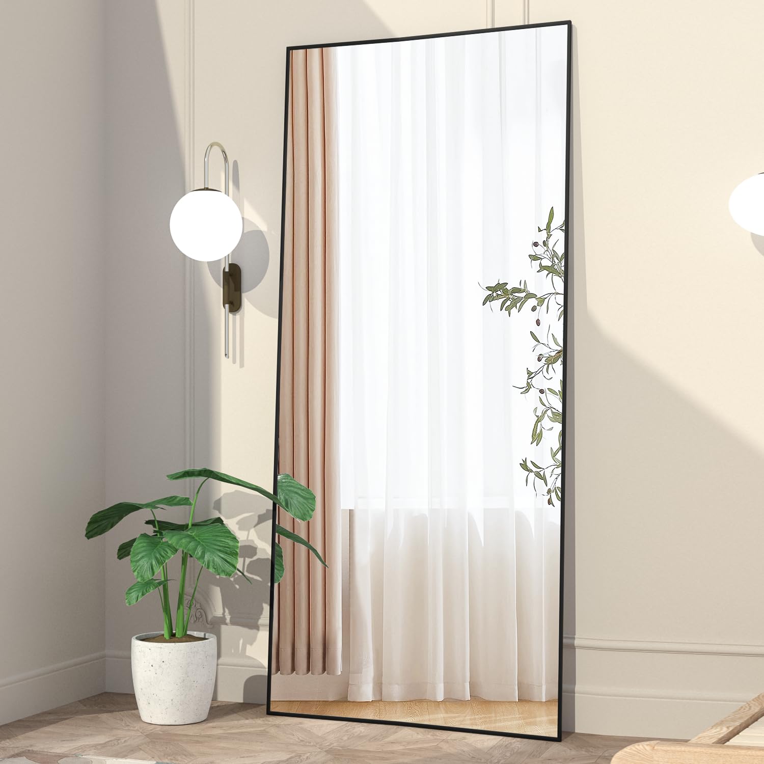 Full Length Floor Mirror 65"x24" - Large Black Rectangle Standing Mirror