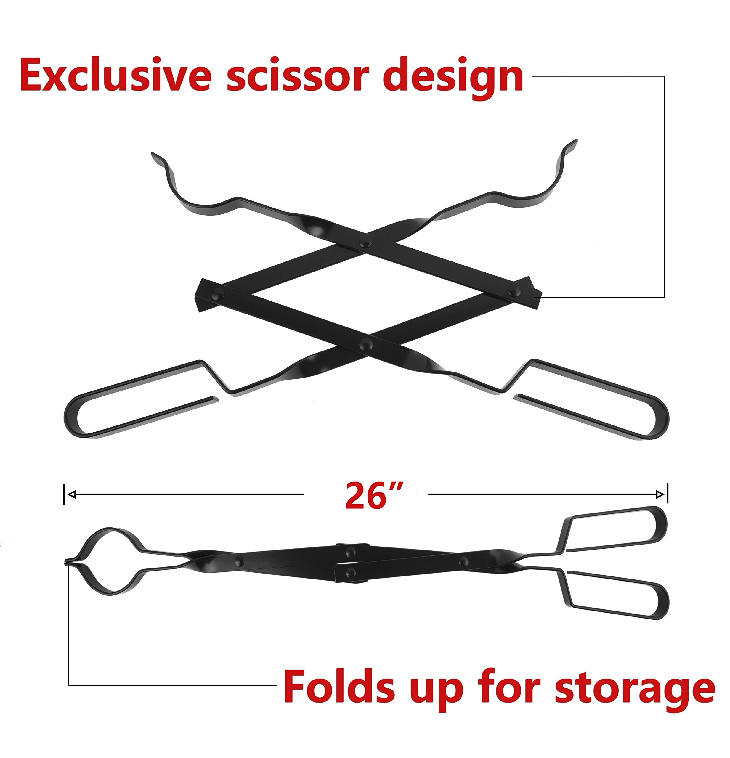 26-Inch Campfire Fireplace Tongs and Wood Fireplace Bellows Leather Fire