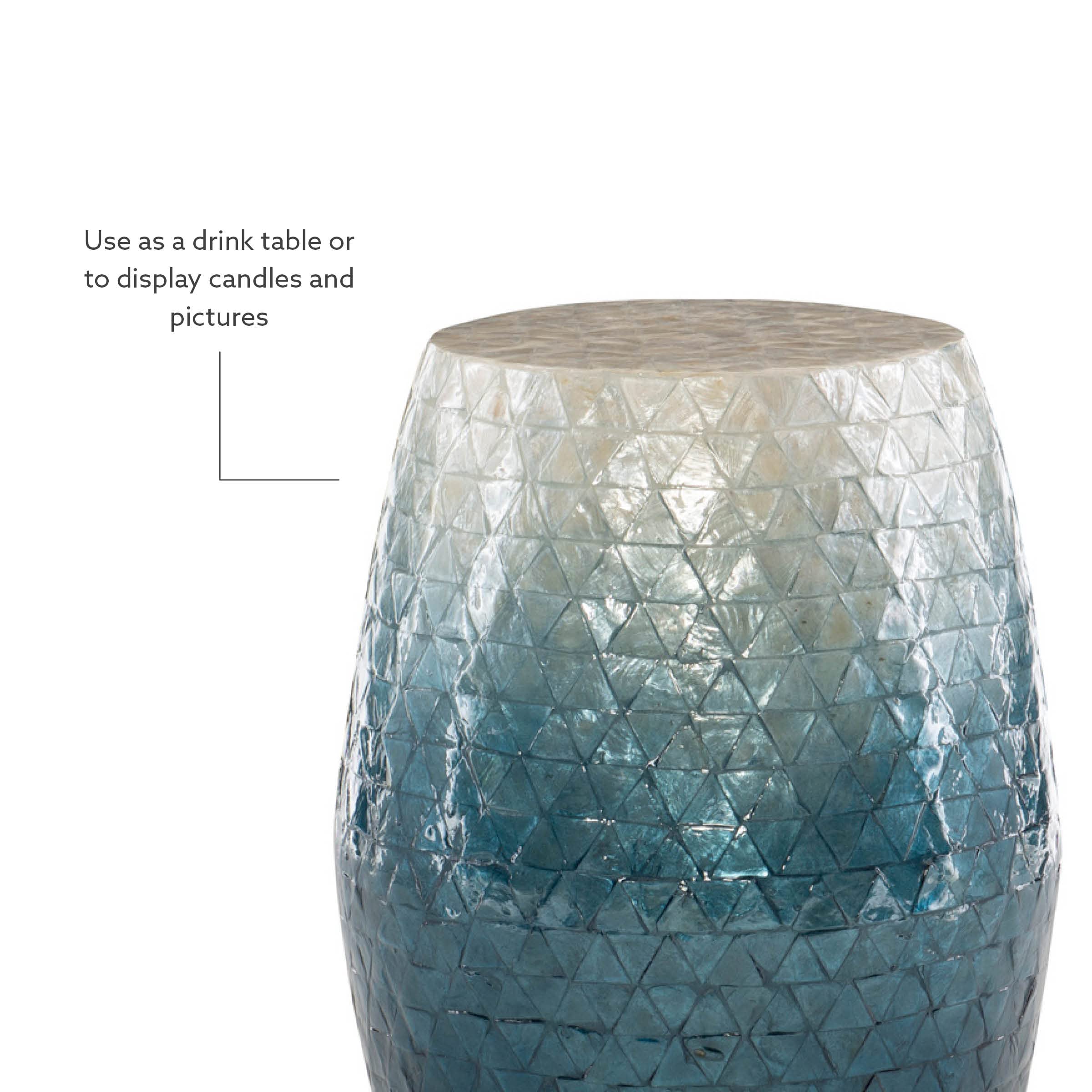 Linon Ivory and Blue Capiz Ombre Drum Tylin Accent Table