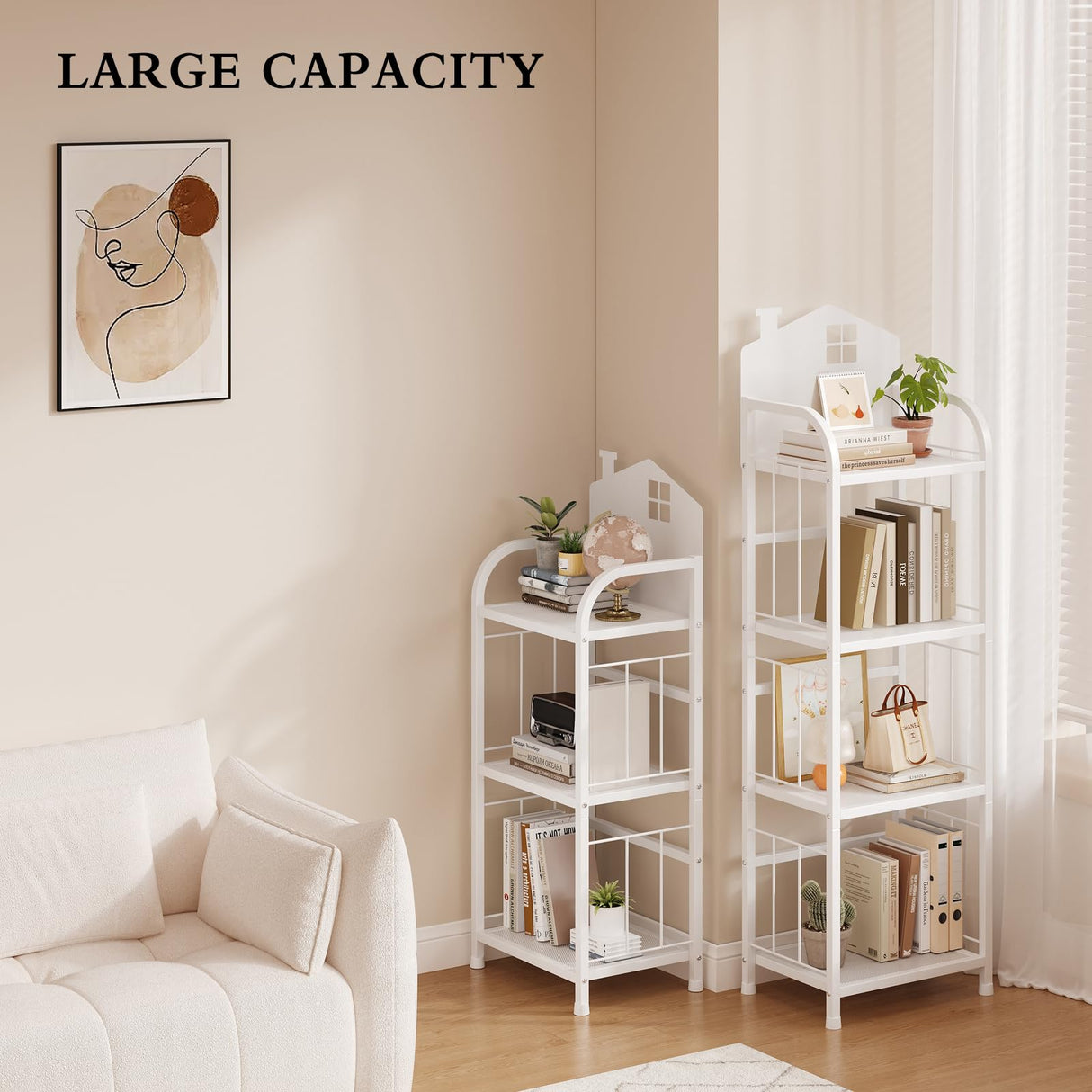 Kids Book Shelf, 4-Tier Small Bookcase White Metal Bookshelf Modern Narrow Ladder Shelf Standing Display Shelves Storage Shelving Unit for Bedroom,Office,Living Room,Bathroom