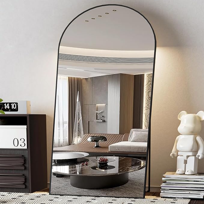 Extra Large Floor Mirror 71"×32" Arched Full Length Mirror with Stand Hanging Leaning or Standing Full Body Mirror for Bedroom Living Room (Black)