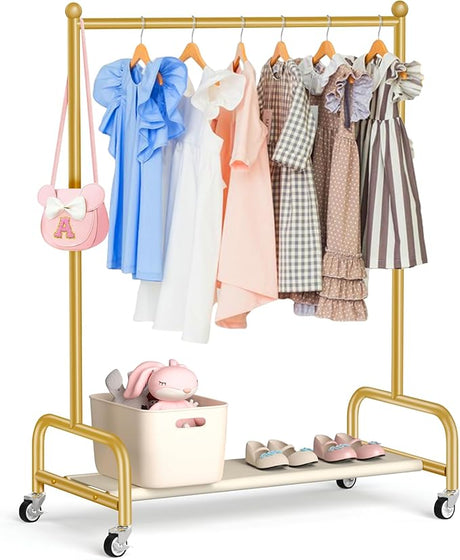 Kids Dress Up Rack with Wheels, Metal Small Kids Clothing Rack for Hanging Clothes