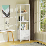 5-Tier Corner Shelf, Narrow Bookshelf with 2 Storage Drawers, Tall Bookcase, Standing