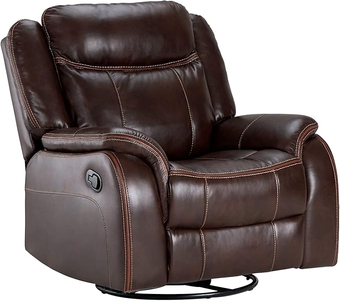 Avant 38" Wide Reclining Rocking Swivel Chair | Brown Faux Leather Accent Armchair