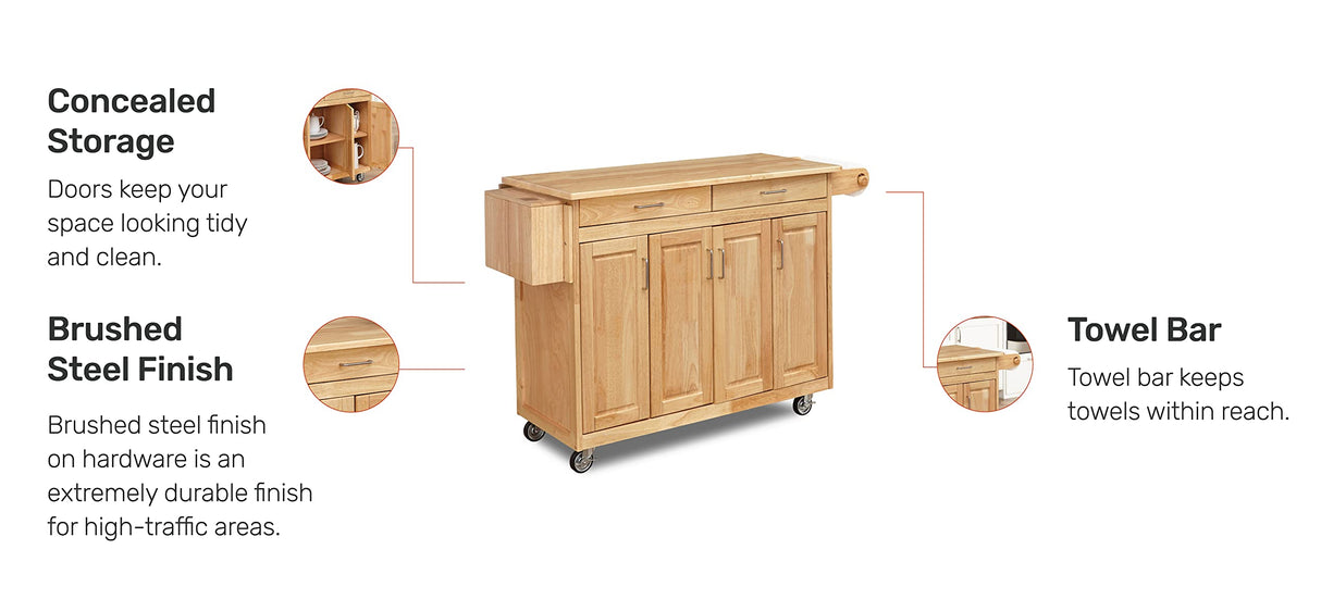 General Line Kitchen Mobile Cart with Drop Leaf Breakfast Bar