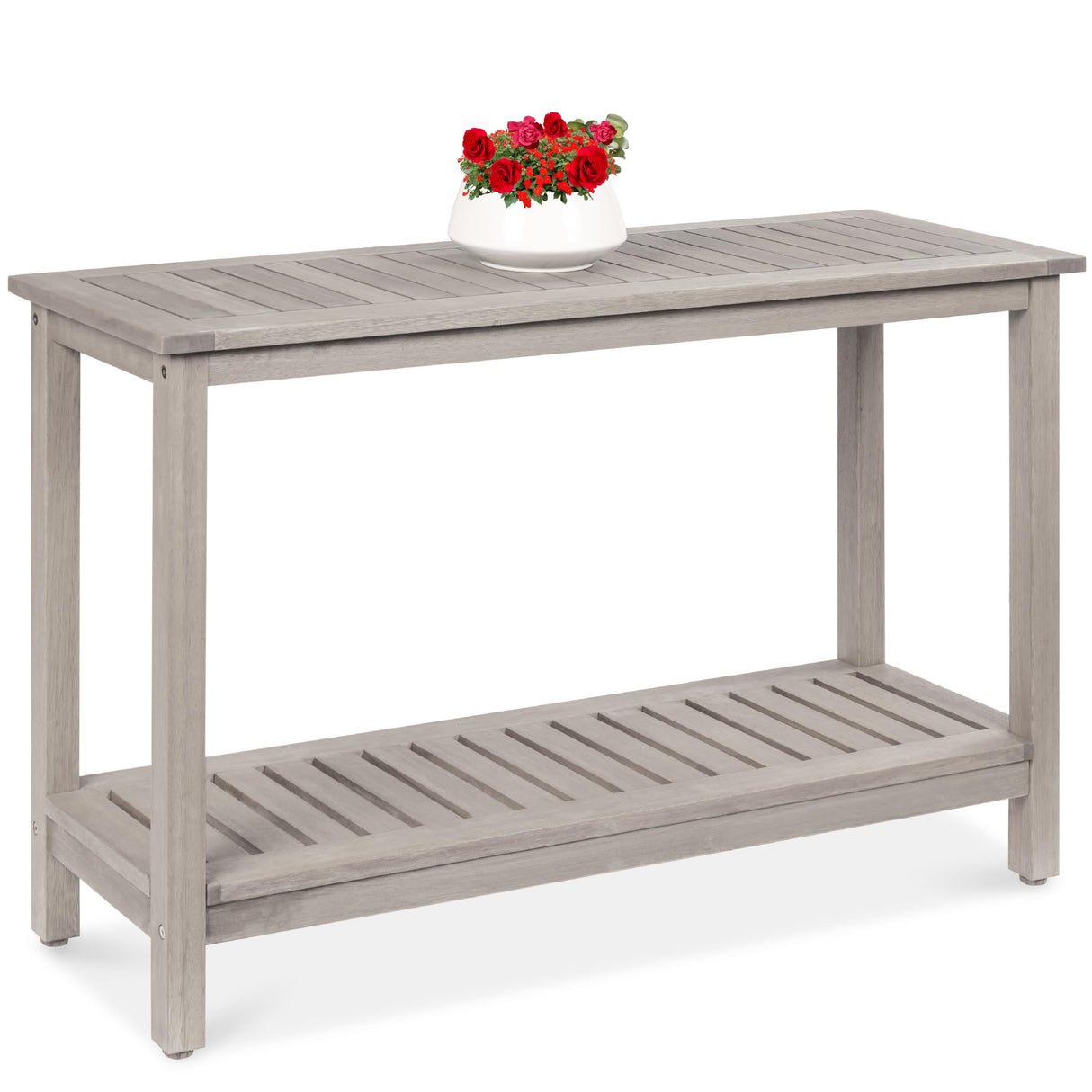 48in 2-Shelf Eucalyptus Wooden Console Table Indoor Outdoor Multifunctional Buffet Bar