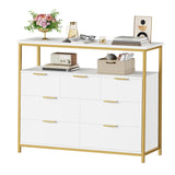 Modern 7 Drawer Dresser, White Dresser with Metal Handles, White and Gold Dresser