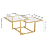 43" Wide Square Coffee Table in Brass, Modern coffee tables for living room,