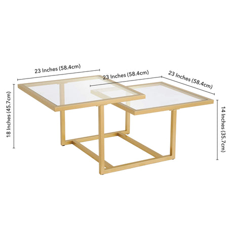 43" Wide Square Coffee Table in Brass, Modern coffee tables for living room,