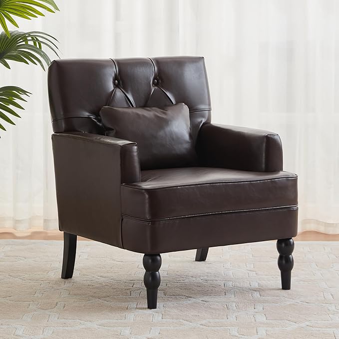 Tufted Club Chair with Lumbar Pillow,Upholstered Button Armchair,Accent Reading Chair