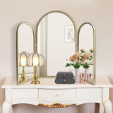 Trifold Vanity Mirror 3-Way Adjustable 30x37 Inch - Champagne Gold Arch Wall Mounted