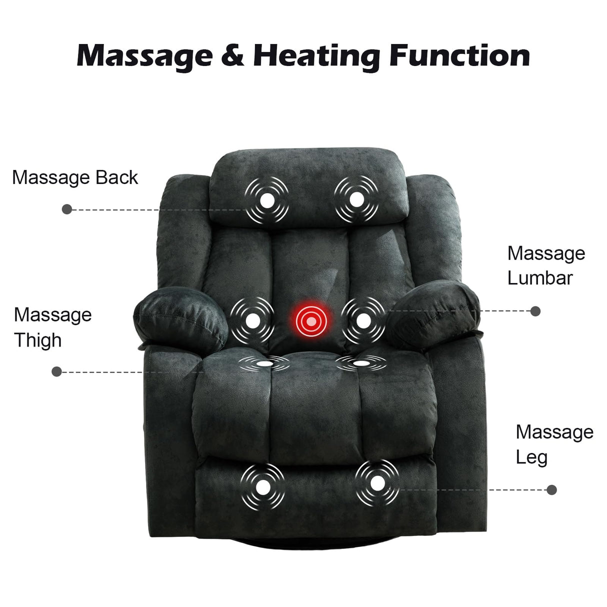 Massage Swivel Rocker Recliner Chair with Heat and Vibration, 360 Degree Swivel Manual