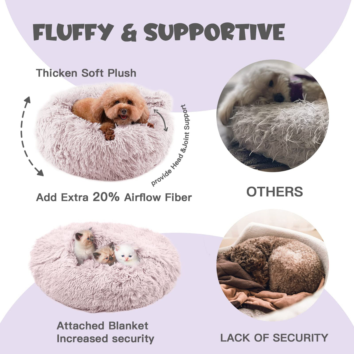 Dog Beds for Small Dogs, Donut Dog Bed with Blanket Attached, Calming Dog