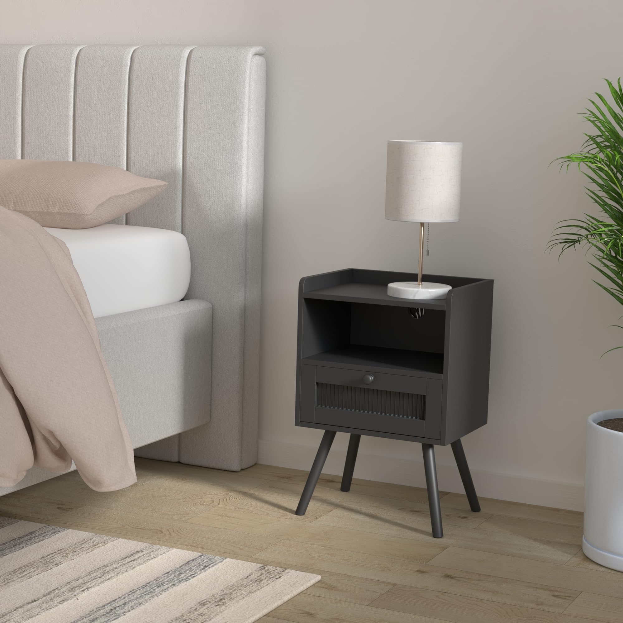 Night Stand Set of 2, Nightstand with Charging Station