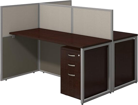 Easy Office 2 Person Cubicle Desk with File Cabinets, 60W x 45H, Mocha Cherry