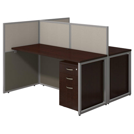 Easy Office 2 Person Cubicle Desk with File Cabinets, 60W x 45H, Mocha Cherry