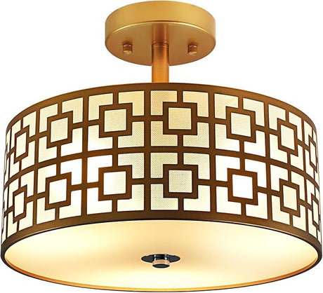 DLLT Flush Mount Ceiling Light: Modern 3-Light Semi Flush Mount Ceiling Light Fixture - Drum Kitchen Lighting Fixture for Dining Room - Black Bedroom Ceiling Lamp with Double Shade